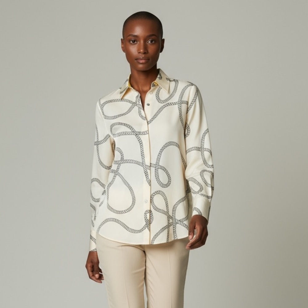 Rachael Zoe blouse chain print white and gray.  XS. Length 26” sleeve 24”NWT - Picture 8 of 8